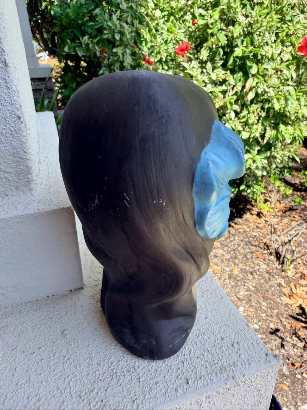 Vintage Ceramic Lady Head Bust Figurine Blue Flower Mid Century Retro Decor